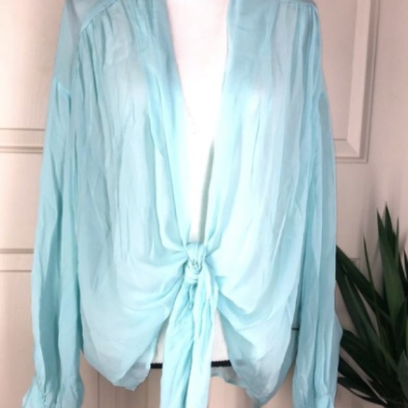 Young Fabulous & Broke Sheer Tie Front Blouse - Picture 2 of 6